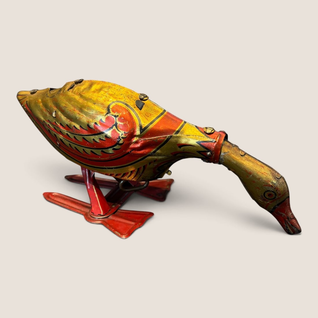 1924 Louis Marx & Co. Wind-up Golden Goose Tin Litho Toy: Louis Marx litho tin Golden Goose wind-up toy 9 inches great original paint spring is right but seems locked up excellent condition otherwise Bid directly at Bid.Ziebarths.com for a lower buyers premi