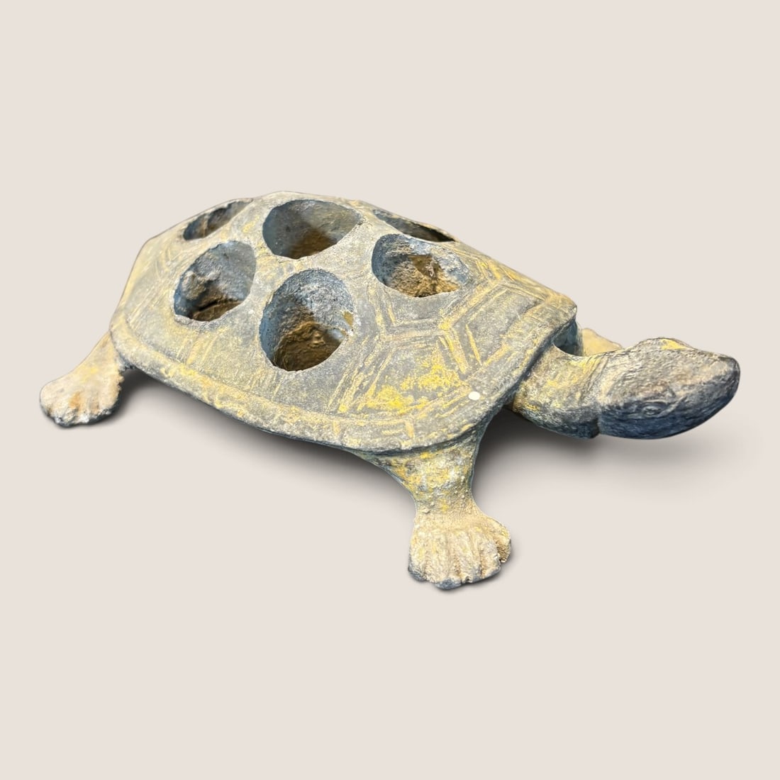 Antique Iron Turtle Flower Frog: Antique heavy iron turtle shaped flower frog 6 inches long excellent original condition Bid directly at Bid.Ziebarths.com for a lower buyers premium (18%). We offer in-house shipping on all items.