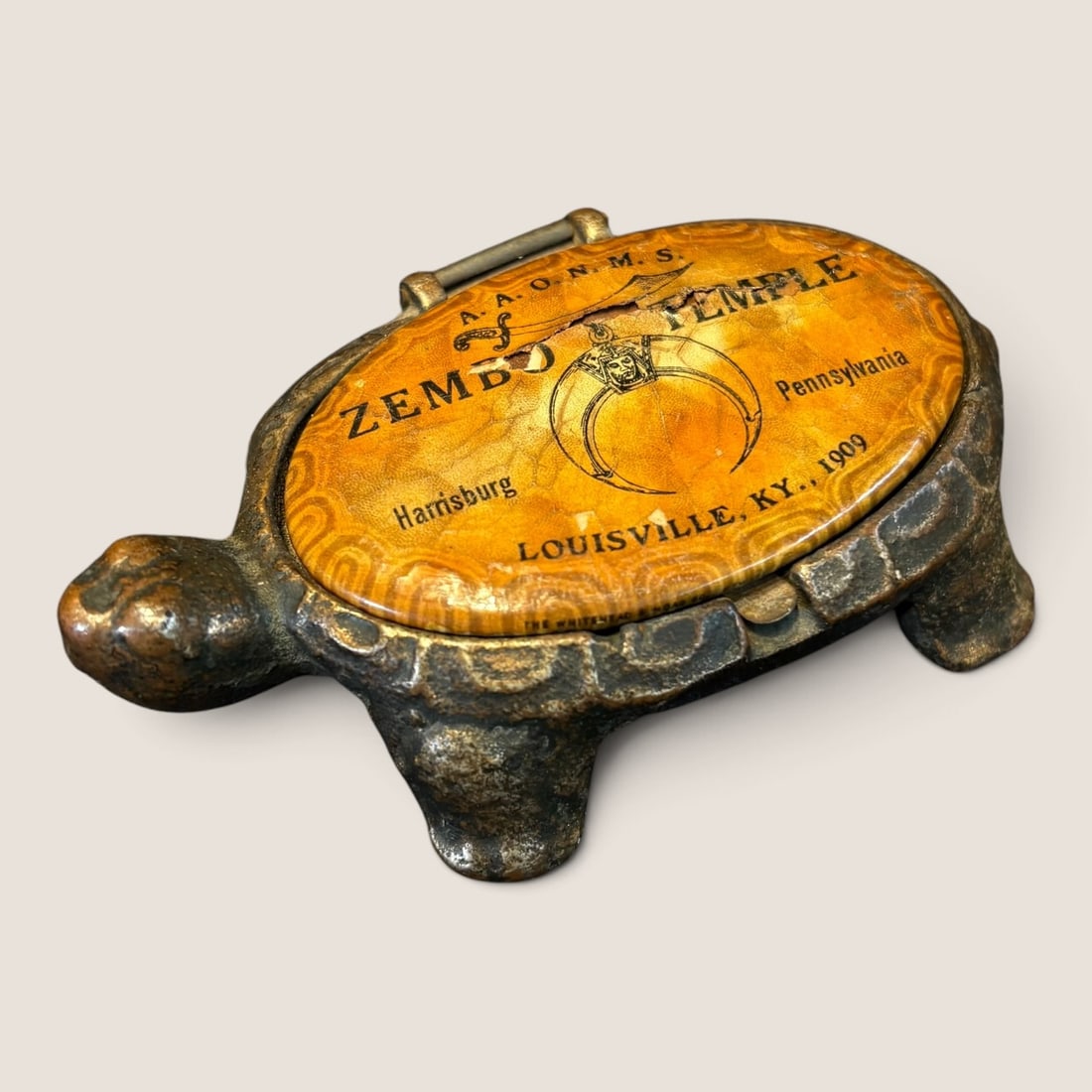Antique Zempo Temple Advertising Turtle Shaped Ashtray 1909 (1 of 2)