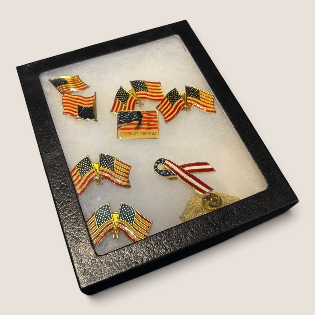 Group Of American Flag Lapel Pins: Group of 9 American Flag lapel pins Bid directly at Bid.Ziebarths.com for a lower buyers premium (18%). We offer in-house shipping on all items.