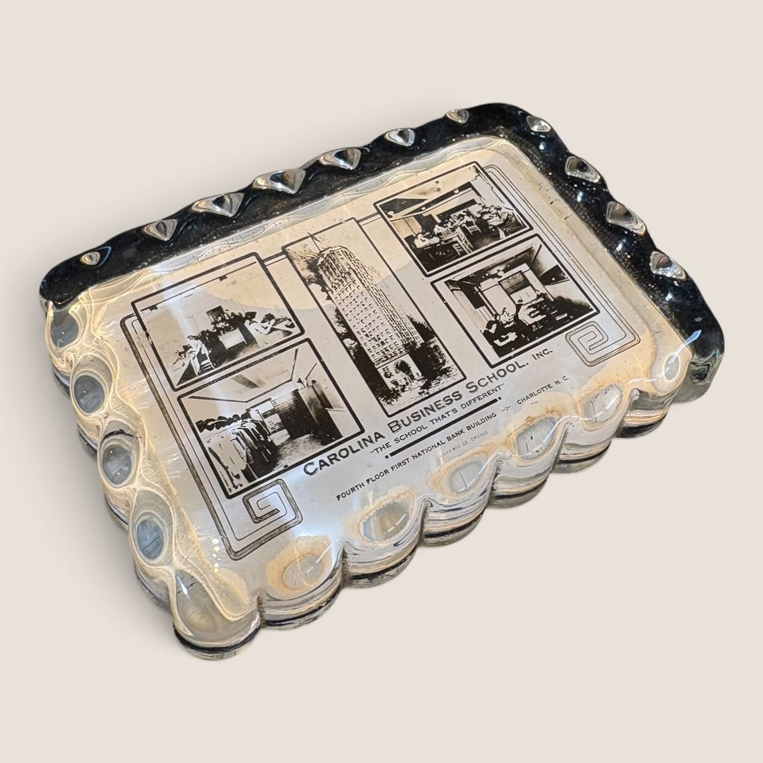 Antique Advertising Glass Paperweight Carolina Business School Inc.: Good clean antique advertising glass paperweight Carolina Business School Inc. 4 1/2 x 3 1/8 excellent Bid directly at Bid.Ziebarths.com for a lower buyers premium (18%). We offer in-house shipping