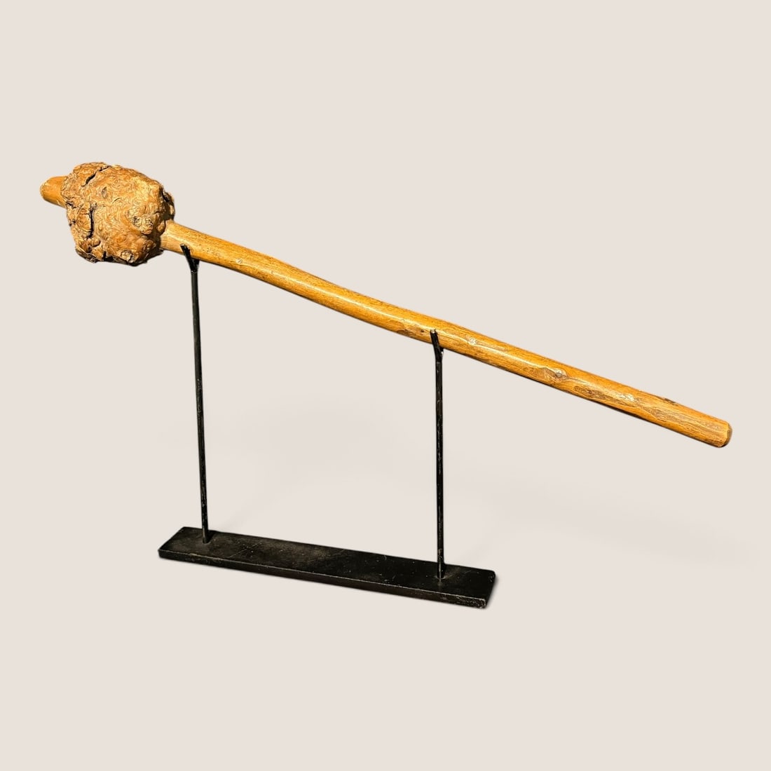 Native American Burl Head Club: Measuring 24 inches with a burl at end for the club, great patina and age. From a lifetime midwest collection and first time being offered on the public market.We offer effecient & affordable in-house