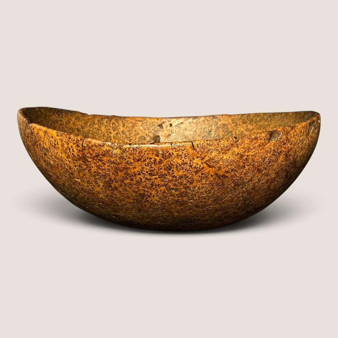 Superb Native American Ash Bowl Oval Bowl: Hand carved, 16.5 x 14 x 5 inches. 18th century, great surface with areas of age expected wear to the grain and rim. Just a fine example of a true honest Native American ash burl bowlWe offer