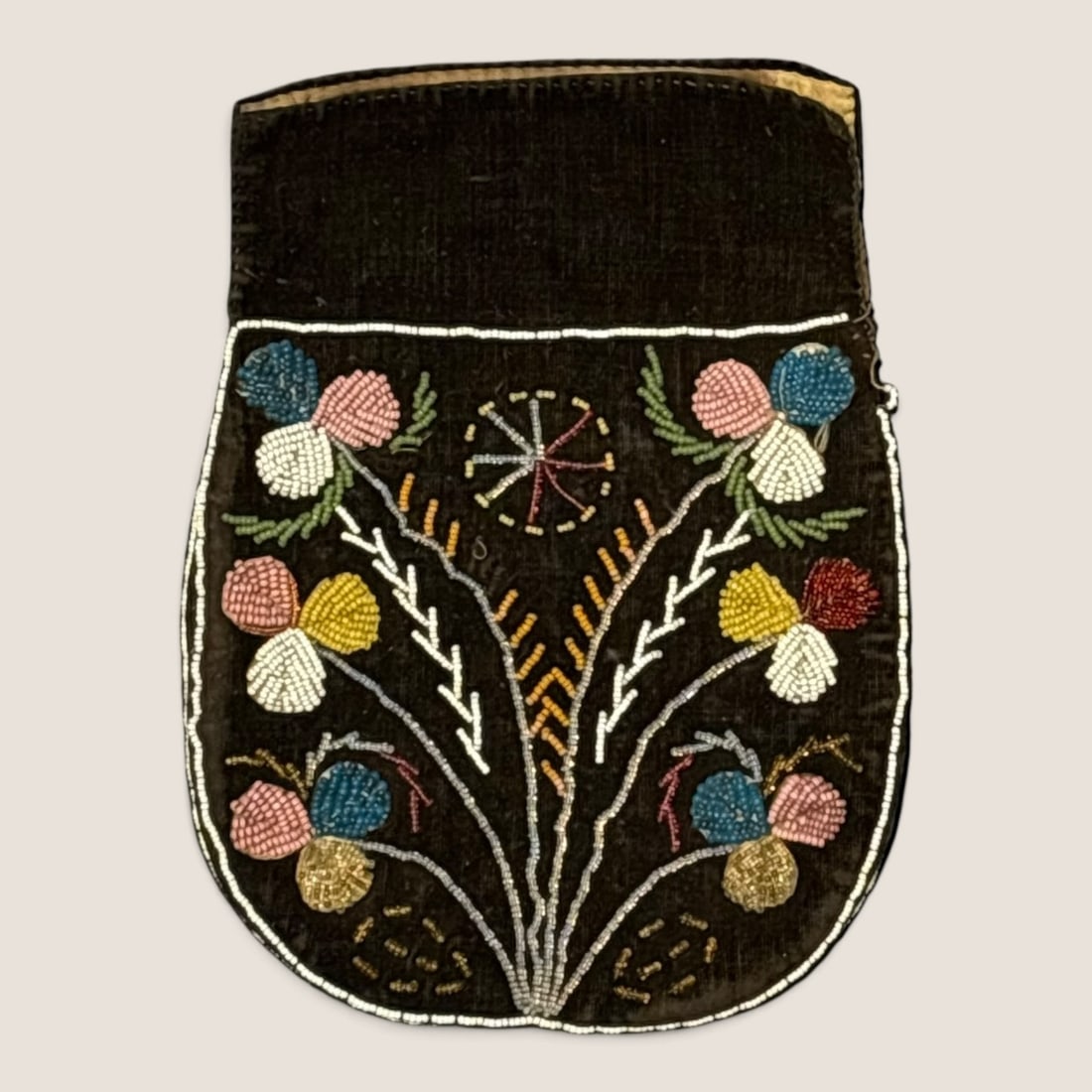 Superb Great Lakes Beaded Pouch: Measuring approx 7 x 5.5 inches, beaded on both sides.We offer effecient & affordable in-house shipping on all items in this auction. Bid directly at Bid.Ziebarths.com for our lowest buyers premium