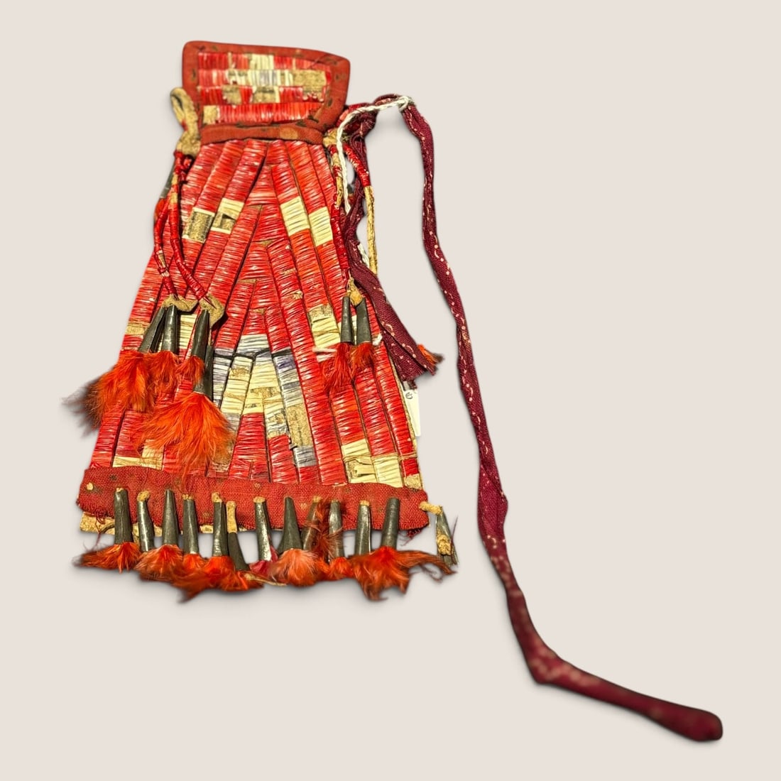 Sioux Quilled 19th C Necktie: Measuring approx 7 inches some quill loss, a rare example.We offer effecient & affordable in-house shipping on all items in this auction. Bid directly at Bid.Ziebarths.com for our lowest buyers
