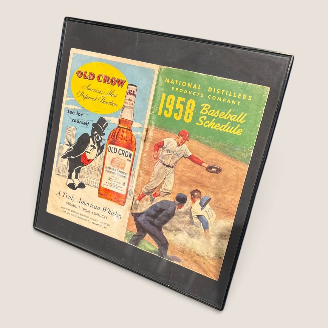 1958 Baseball Schedule, National Distillers Company: 1958 Baseball Schedule, put out by National Distillers Products Company, framed, colorfulWe offer effecient & affordable in-house shipping on all items in this auction. Bid directly at