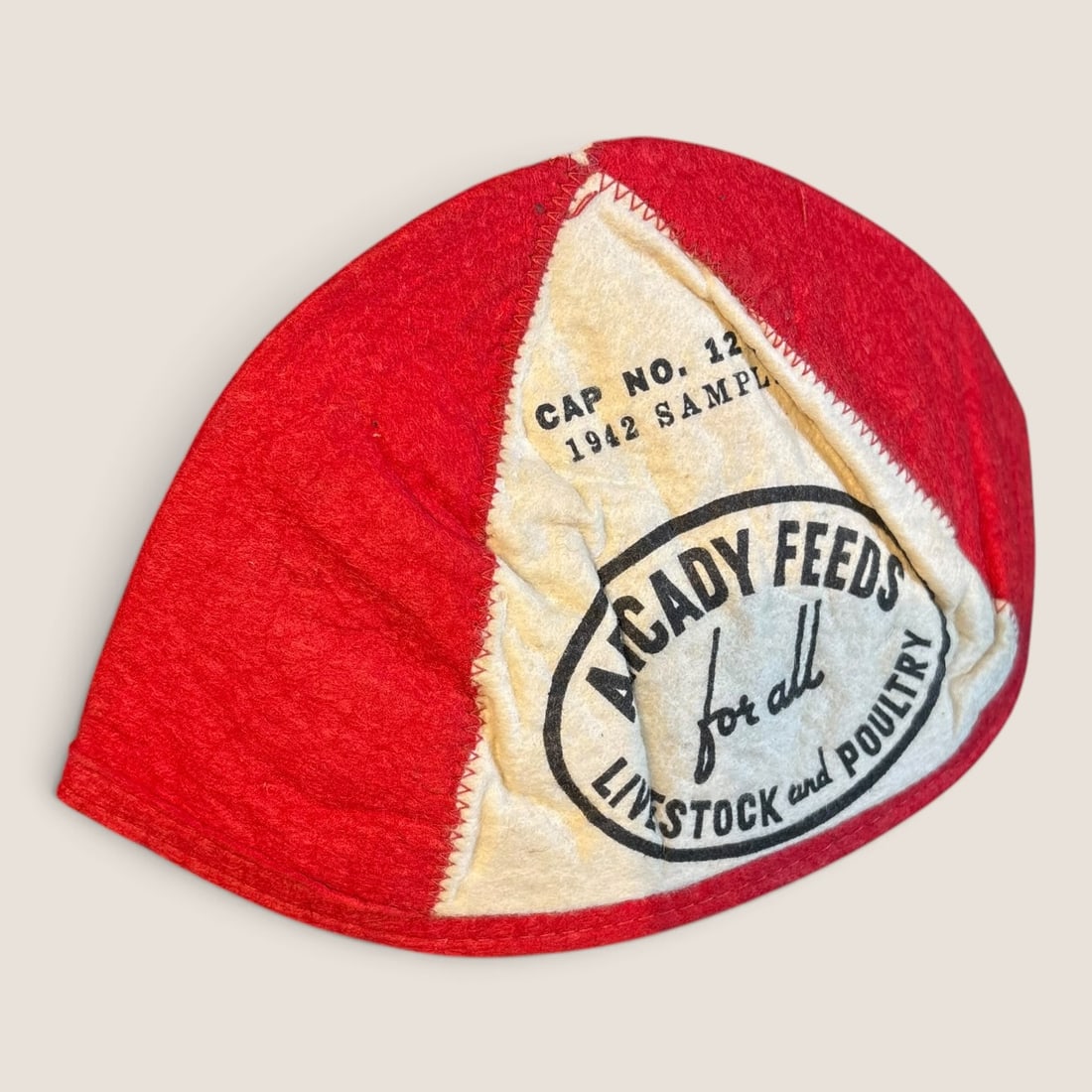 1942 Sample Cap " Arcady Feeds " (1 of 2)