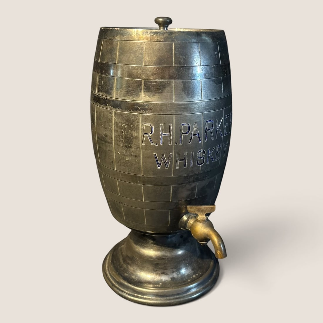 Antique Silverplate " R.H. Parker Whiskey " Dispenser (1 of 2)