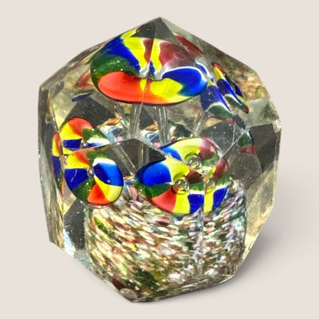 Fancy Vintage Glass Paperweight: Fancy vintage glass paperweight, colorful interior,We offer effecient & affordable in-house shipping on all items in this auction. Bid directly at Bid.Ziebarths.com for our lowest buyers premium (18%)