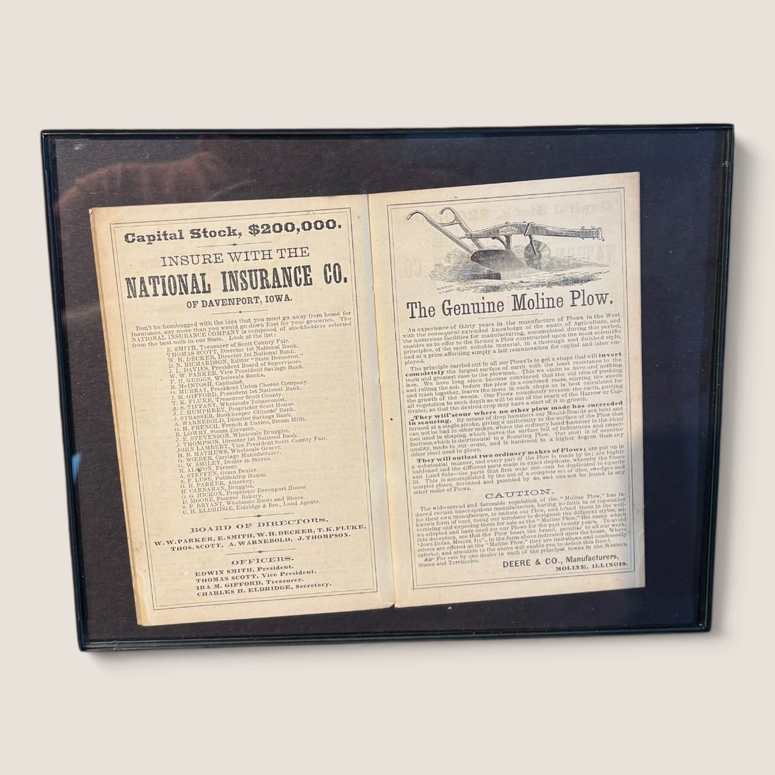 Antique " The Genuine Moline Plow " Booklet: Rare antique " The Genuine Moline Plow " booklet, excellent original condition, set in nice modern frameWe offer effecient & affordable in-house shipping on all items in this auction. Bid directly at 