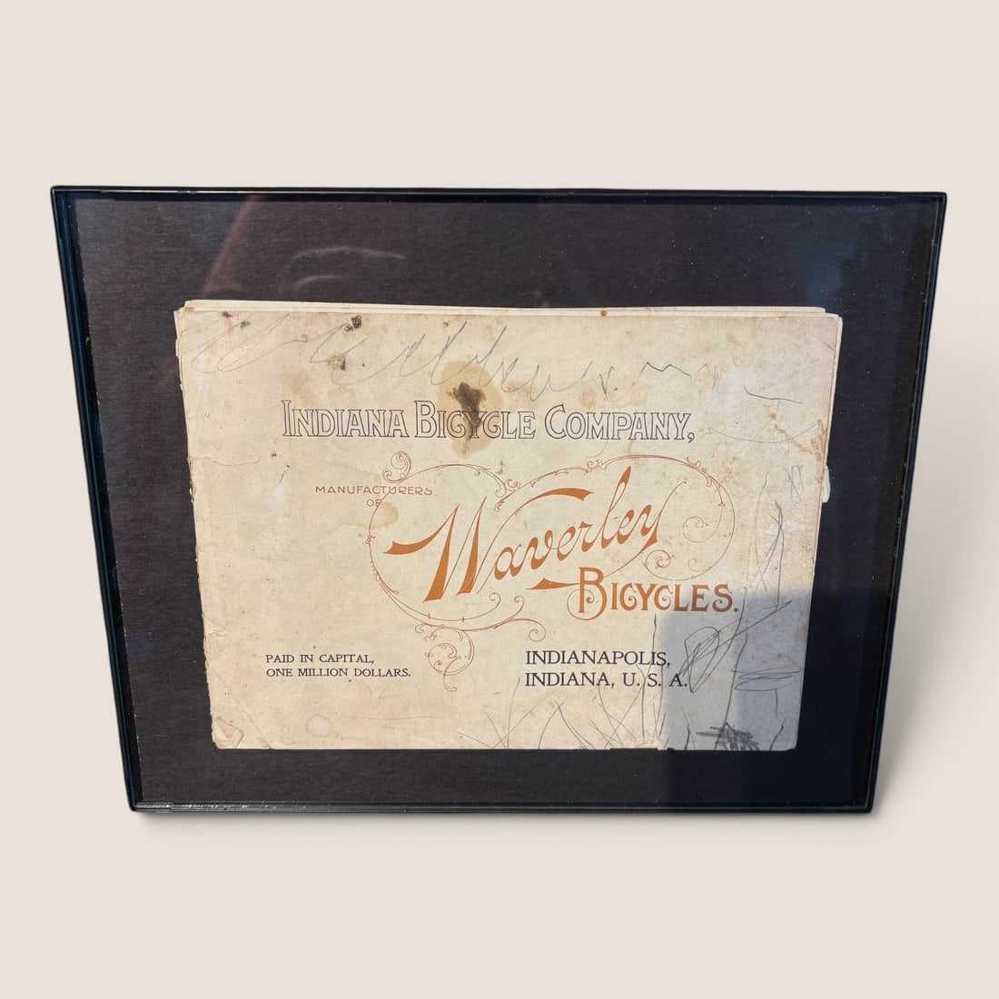Antique " Indiana Bicycle Company " Waverley Bicycles Booklet: Early " Indiana Bicycle Company " Waverley Bicycles booklet, set in nice modern frameWe offer effecient & affordable in-house shipping on all items in this auction. Bid directly at Bid.Ziebarths.com f
