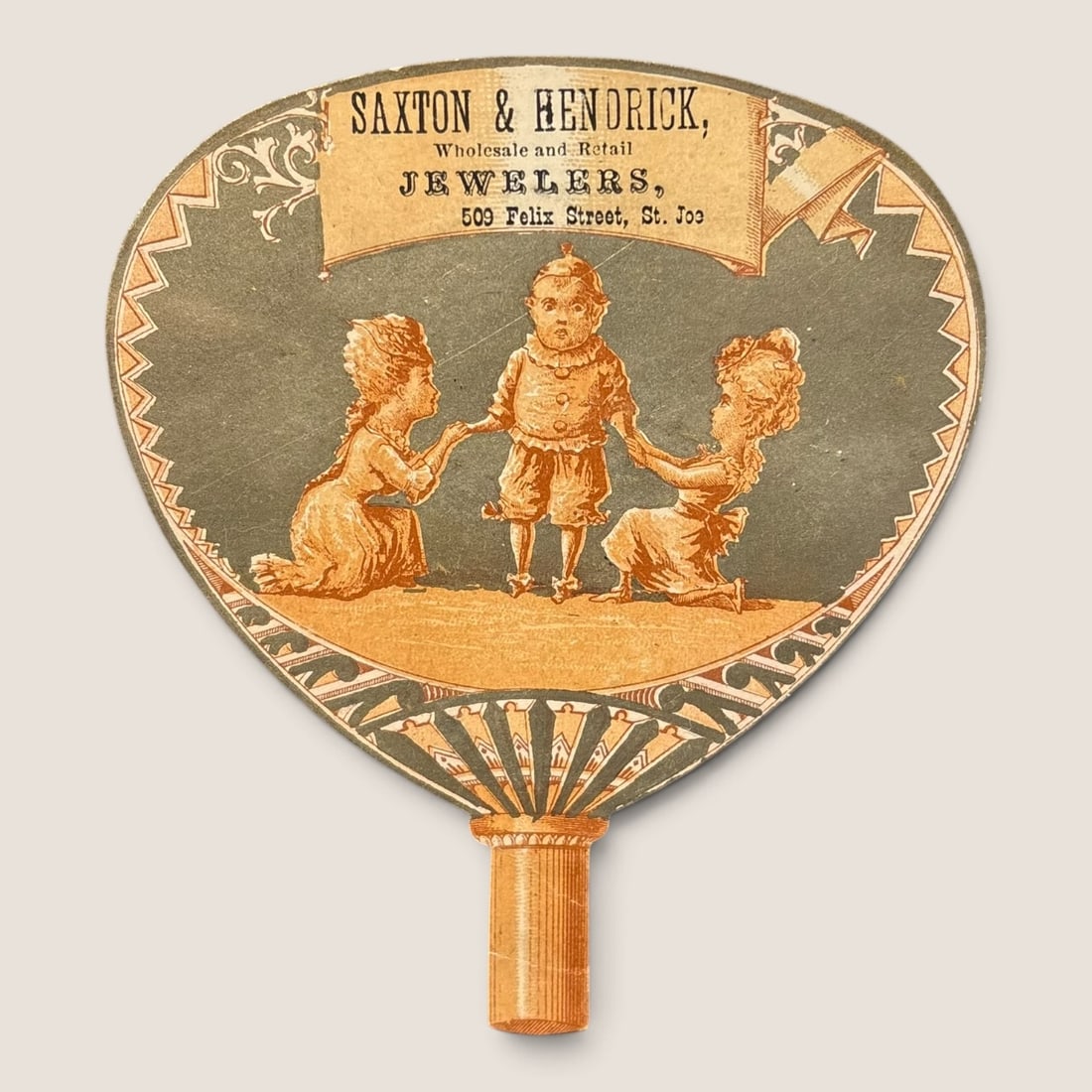 Late 1800's Jeweler Advertising Card In Shape Of Air Balloon Fan (1 of 1)