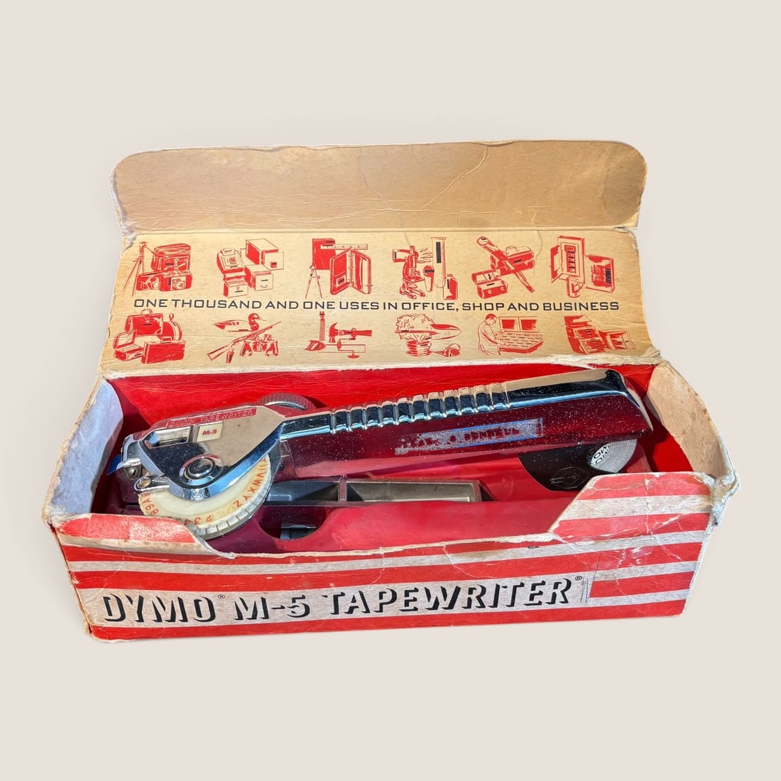 Antique " Dymo M5 Tapewriter " In original Box: An antique " Dymo M-5 Typewriter " in original boxWe offer effecient & affordable in-house shipping on all items in this auction. Bid directly at Bid.Ziebarths.com for our lowest buyers premium (18%)!