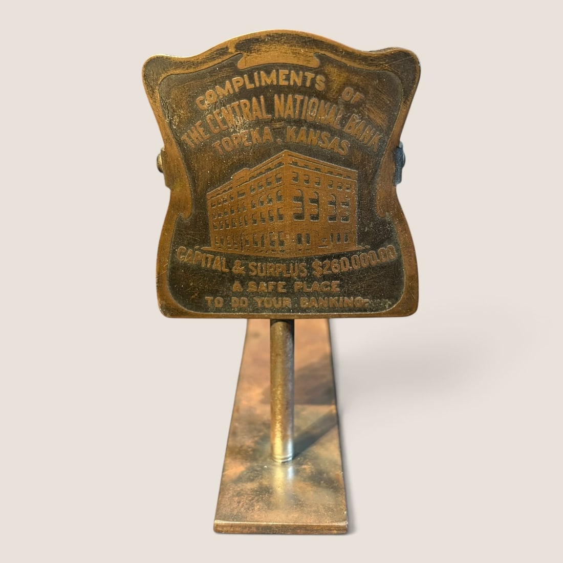 Antique Advertising Bill; Letter Clip, " The Central National Bank ", Topeka Kansas: Antique advertising bill clip, " The Central National Bank ", Topeka Kansas, 2 5/8 x 2 1/2We offer effecient & affordable in-house shipping on all items in this auction. Bid directly at