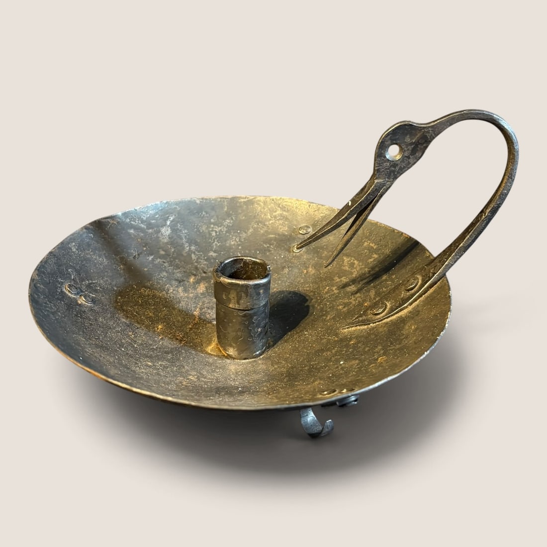 MCM Unusual Metal Candle Holder With Long Beak Bird Handle: MCM iron candle holder with long billed beak bird handle, 7 inches across bowlWe offer effecient & affordable in-house shipping on all items in this auction. Bid directly at Bid.Ziebarths.com for our