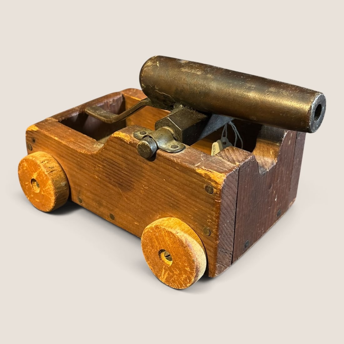 Vintage Brass Toy Cannon On Wooden Carriage (1 of 2)