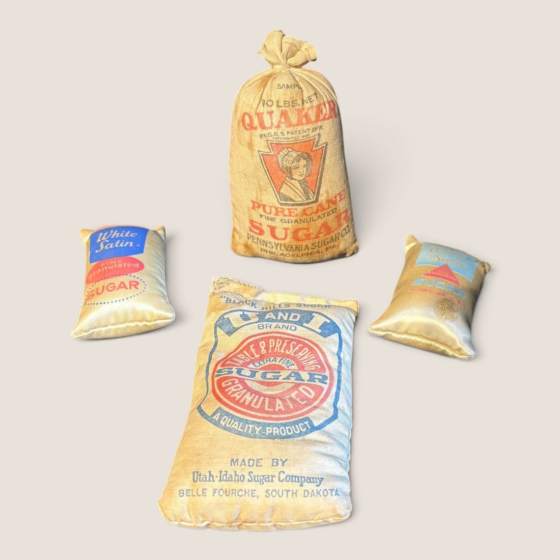 A Set of Four Novelty Advertising Sugar Sack Pillows (1 of 1)