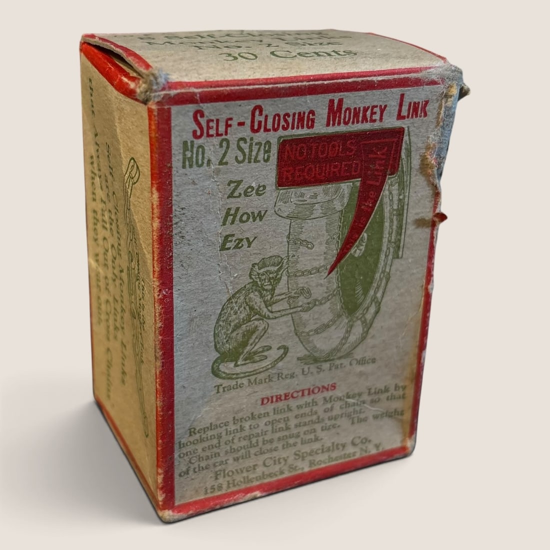 Flower City Specialty Co. No. 2 Monkey Link Chain Repair Advertising Box (1 of 2)