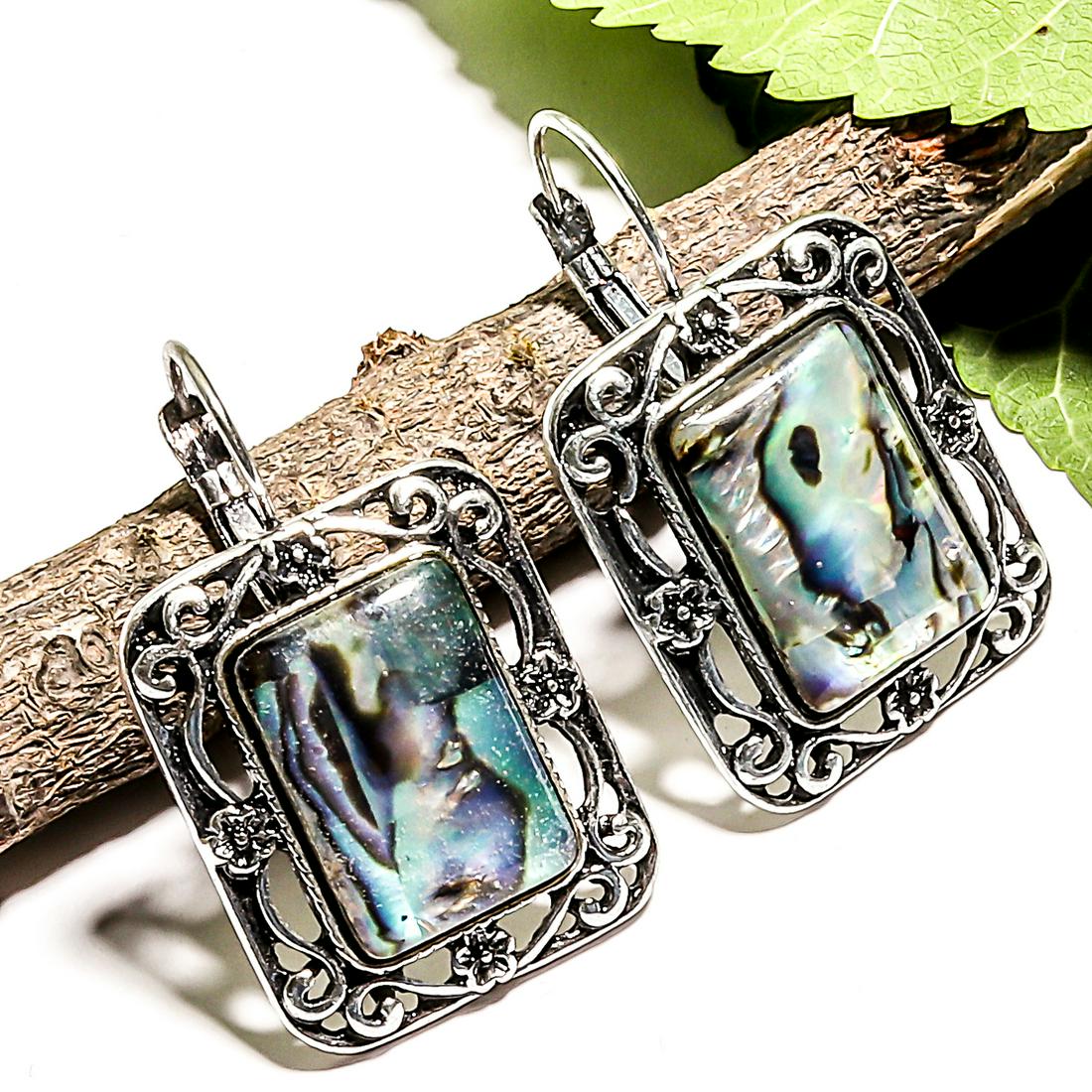 ABALONE SHELL GEMSTONE LEVER BACK EARRING JEWELRY 1.5": PRODUCT TYPE : EARRING , MAIN STONE : ABALONE SHELL , MAIN STONE SIZE : 18X13MM , MAIN STONE SHAPE : OCTAGON , MAIN STONE COLOR : MULTICOLOR , EARRING TYPE : LEVER BACK , METAL : WHITE BRASS , METAL P