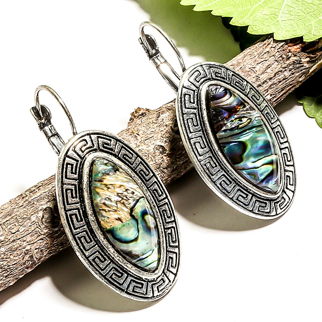 ABALONE SHELL GEMSTONE LEVER BACK EARRING JEWELRY 1.5": PRODUCT TYPE : EARRING , MAIN STONE : ABALONE SHELL , MAIN STONE SIZE : 22X10MM , MAIN STONE SHAPE : MARQUISE , MAIN STONE COLOR : MULTICOLOR , EARRING TYPE : LEVER BACK , METAL : WHITE BRASS , METAL 