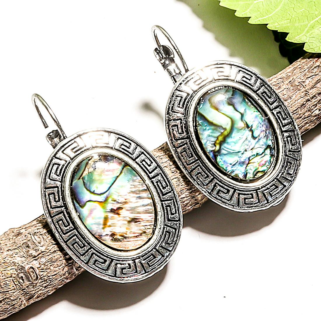 ABALONE SHELL GEMSTONE LEVER BACK EARRING JEWELRY 1.5": PRODUCT TYPE : EARRING , MAIN STONE : ABALONE SHELL , MAIN STONE SIZE : 18X12MM , MAIN STONE SHAPE : OVAL , MAIN STONE COLOR : MULTICOLOR , EARRING TYPE : LEVER BACK , METAL : WHITE BRASS , METAL PURI