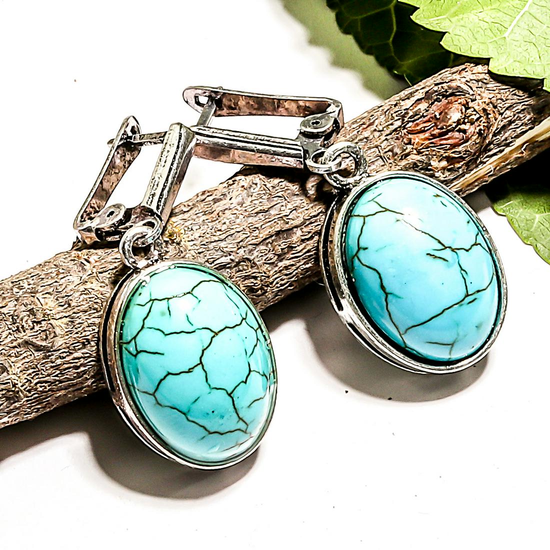 TURQUOISE GEMSTONE LEVER BACK EARRING JEWELRY 1.5": PRODUCT TYPE : EARRING , MAIN STONE : BLUE TURQUOISE , MAIN STONE SIZE : 18X12MM , MAIN STONE SHAPE : OVAL , MAIN STONE COLOR : BLUE , EARRING TYPE : LEVER BACK , METAL : WHITE BRASS , METAL PURITY : 