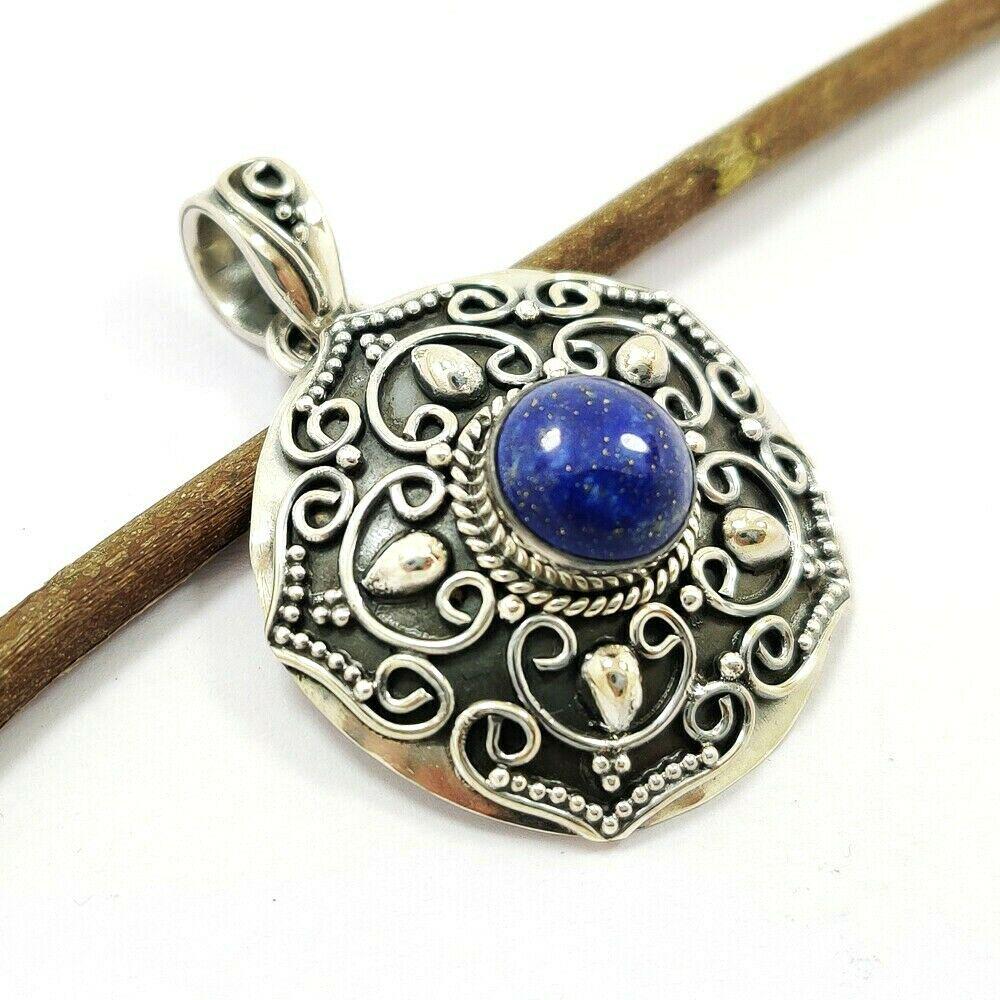 Beautiful Natural Lapis Lazuli Handmade 92.5 Sterling: Beautiful Natural Lapis Lazuli Handmade 92.5 Sterling Silver Pendant , Gemstone : Lapis Lazuli , Gemstone Color : Blue , Gemstone Shape : Round , Gemstone Size : 10x10 MM , Pendant Size : 2 Inches , M
