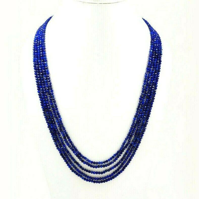 LAPIS LAZULI FACETED BEADS NECKLACE 5 STRAND: PRODUCT DESCRIPTION - NATURAL LAPIS LAZULI GEMSTONE 3 MM FACETED BEADS NECKLACE 5 STRAND Product Type : Beads Necklace Gemstone : Lapis Lazuli Color : Blue Beads Shape : Round Faceted Cut Beads Size :