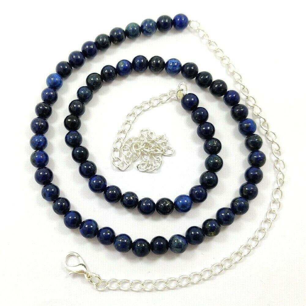 Lapis Lazuli 6 MM Round Beads Necklace: PRODUCT DESCRIPTION - NATURAL LAPIS LAZULI GEMSTONE 6 MM ROUND BEADS 92.5 STERLING SILVER NECKLACE Product Type : Beads Necklace Gemstone : Lapis Lazuli Color : Blue Beads Shape : Round Plain Beads Si