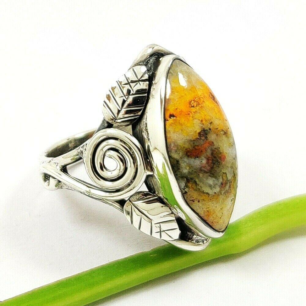 BUMBLE BEE JASPEFR 925 STERLING SILVER RING: BUMBLE BEE JASPEFR 925 STERLING SILVER RING Product Type : RING Main Stone : JASPER Main Stone Shape : MARQUISE Main Stone Size : 10X20 MM Main Stone Color : MULTICOLOR Metal : STERLING SILVER Metal P