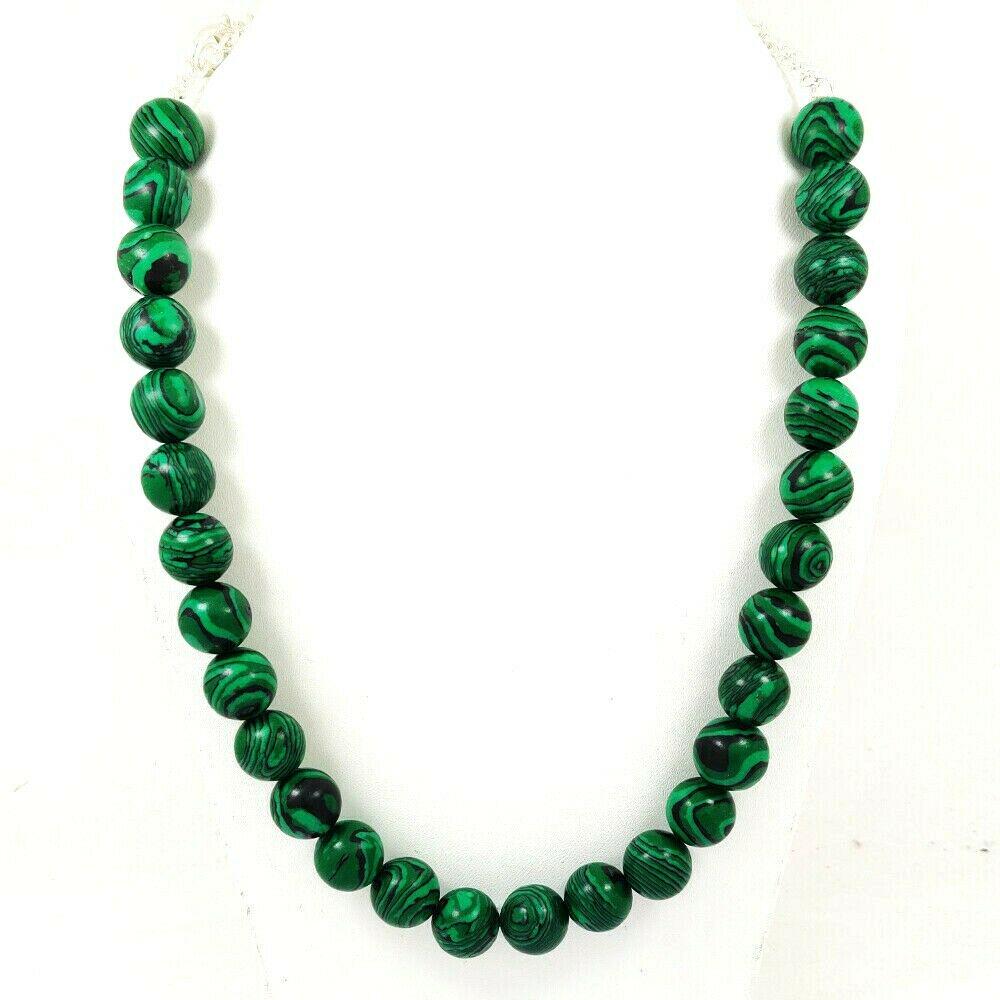 Malachite Gemstone 14 MM Round Beads Necklace: PRODUCT DESCRIPTION - NATURAL MALACHITE GEMSTONE 14 MM ROUND BEADS 92.5 STERLING SILVER NECKLACE Product Type : Beads Necklace Gemstone : Malachite Color : Green Beads Shape : Round Plain Beads Size :
