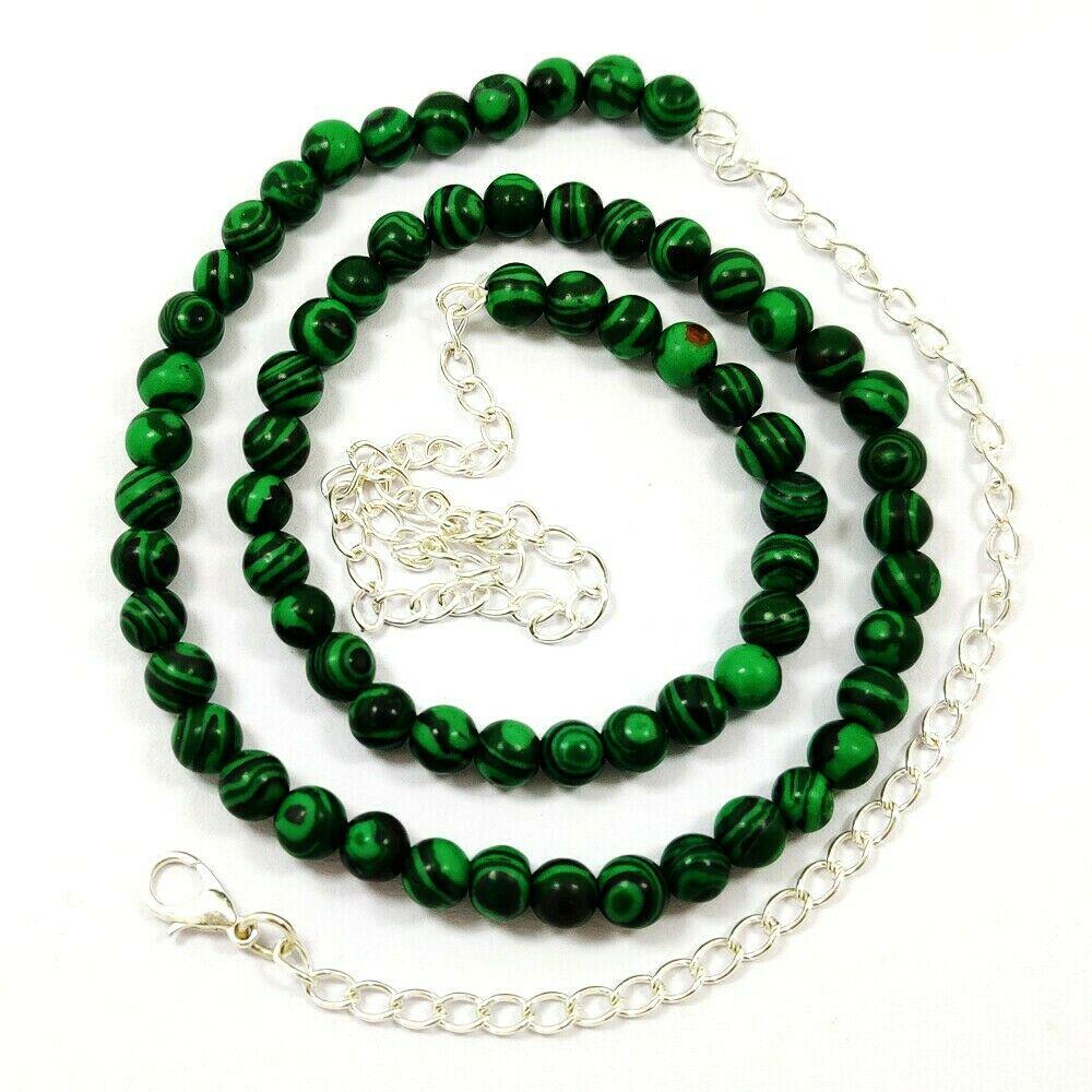 Malachite 6 MM Round Beads Necklace: PRODUCT DESCRIPTION - NATURAL MALACHITE GEMSTONE 6 MM ROUND BEADS 92.5 STERLING SILVER NECKLACE Product Type : Beads Necklace Gemstone : Malachite Color : Green Beads Shape : Round Plain Beads Size : 