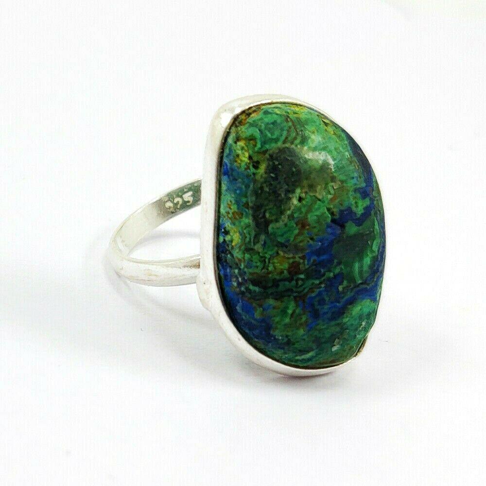 NATURAL AZURITE MALACHITE GEMSTONE 92.5 STERLING SILVER: NATURAL AZURITE MALACHITE GEMSTONE 92.5 STERLING SILVER RING Product Type : RING Main Stone : AZURITE MALACHITE Main Stone Shape : FANCY Main Stone Size : 23X16 MM Main Stone Color : MULTICOLOR Metal 