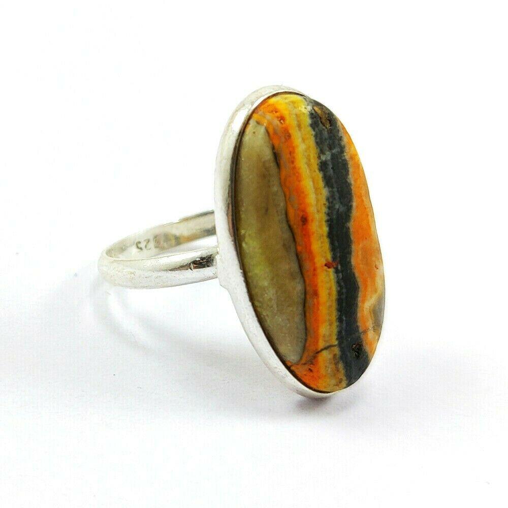 NATURAL BUMBLEE BEE JASPER GEMSTONE 92.5 STERLING: NATURAL BUMBLEE BEE JASPER GEMSTONE 92.5 STERLING SILVER RING Product Type : RING Main Stone : BUMBLEE BEE JASPER Main Stone Shape : OVAL Main Stone Size : 24X12 MM Main Stone Color : MULTICOLOR Metal