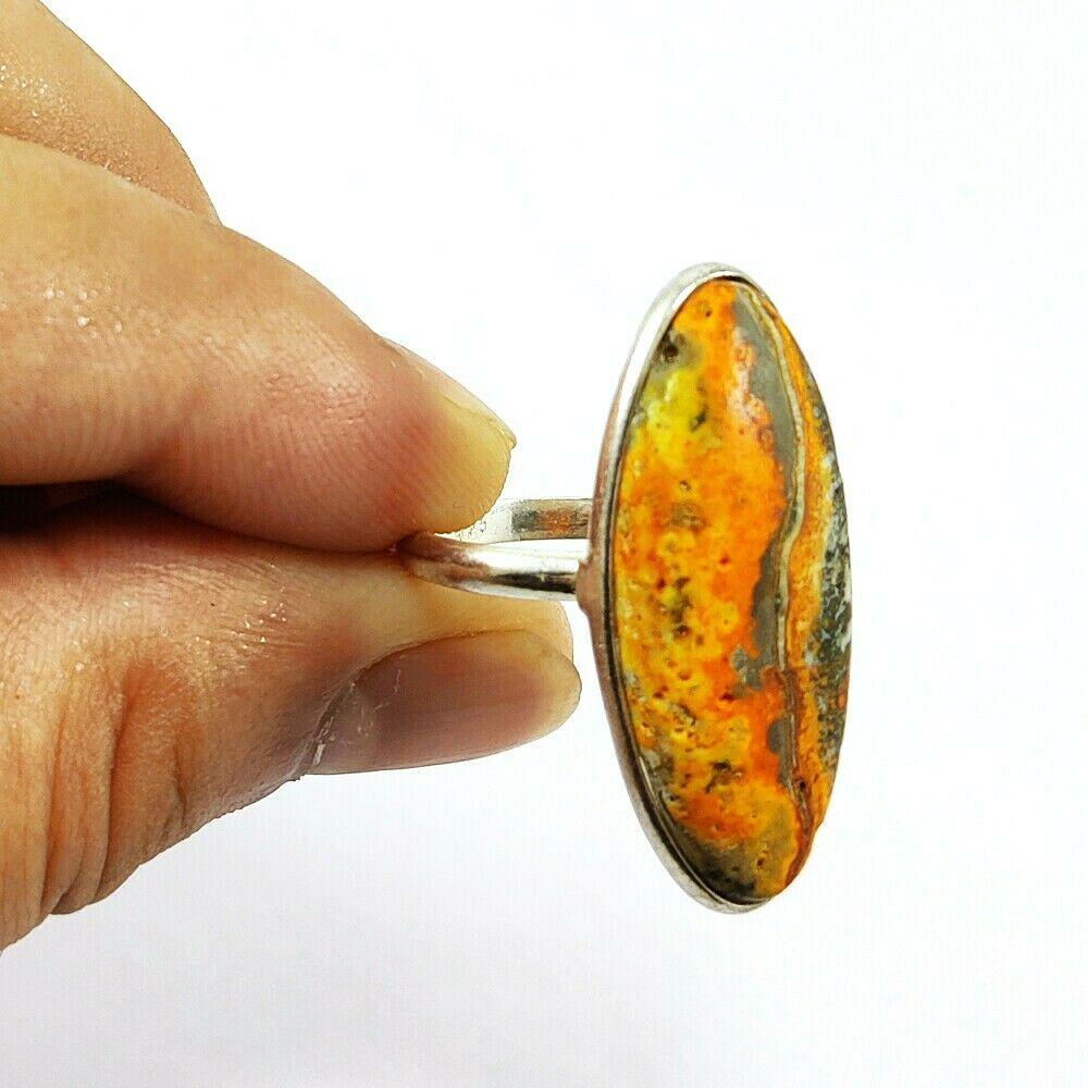 NATURAL BUMBLEE BEE JASPER GEMSTONE 92.5 STERLING: NATURAL BUMBLEE BEE JASPER GEMSTONE 92.5 STERLING SILVER RING Product Type : RING Main Stone : BUMBLEE BEE JASPER Main Stone Shape : OVAL Main Stone Size : 32X13 MM Main Stone Color : MULTICOLOR Metal