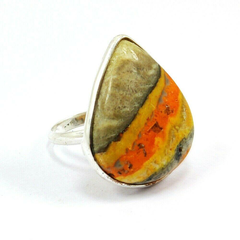 NATURAL BUMBLEE BEE JASPER GEMSTONE 92.5 STERLING: NATURAL BUMBLEE BEE JASPER GEMSTONE 92.5 STERLING SILVER RING Product Type : RING Main Stone : BUMBLEE BEE JASPER Main Stone Shape : PEAR Main Stone Size : 25X22 MM Main Stone Color : MULTICOLOR Metal