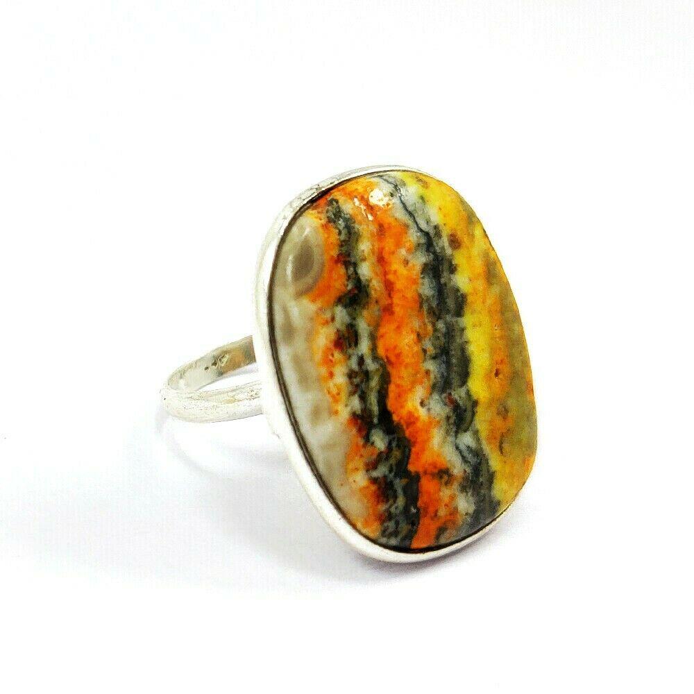 NATURAL BUMBLEE BEE JASPER GEMSTONE 92.5 STERLING: NATURAL BUMBLEE BEE JASPER GEMSTONE 92.5 STERLING SILVER RING Product Type : RING Main Stone : BUMBLEE BEE JASPER Main Stone Shape : CUSHION Main Stone Size : 27X23 MM Main Stone Color : MULTICOLOR Me