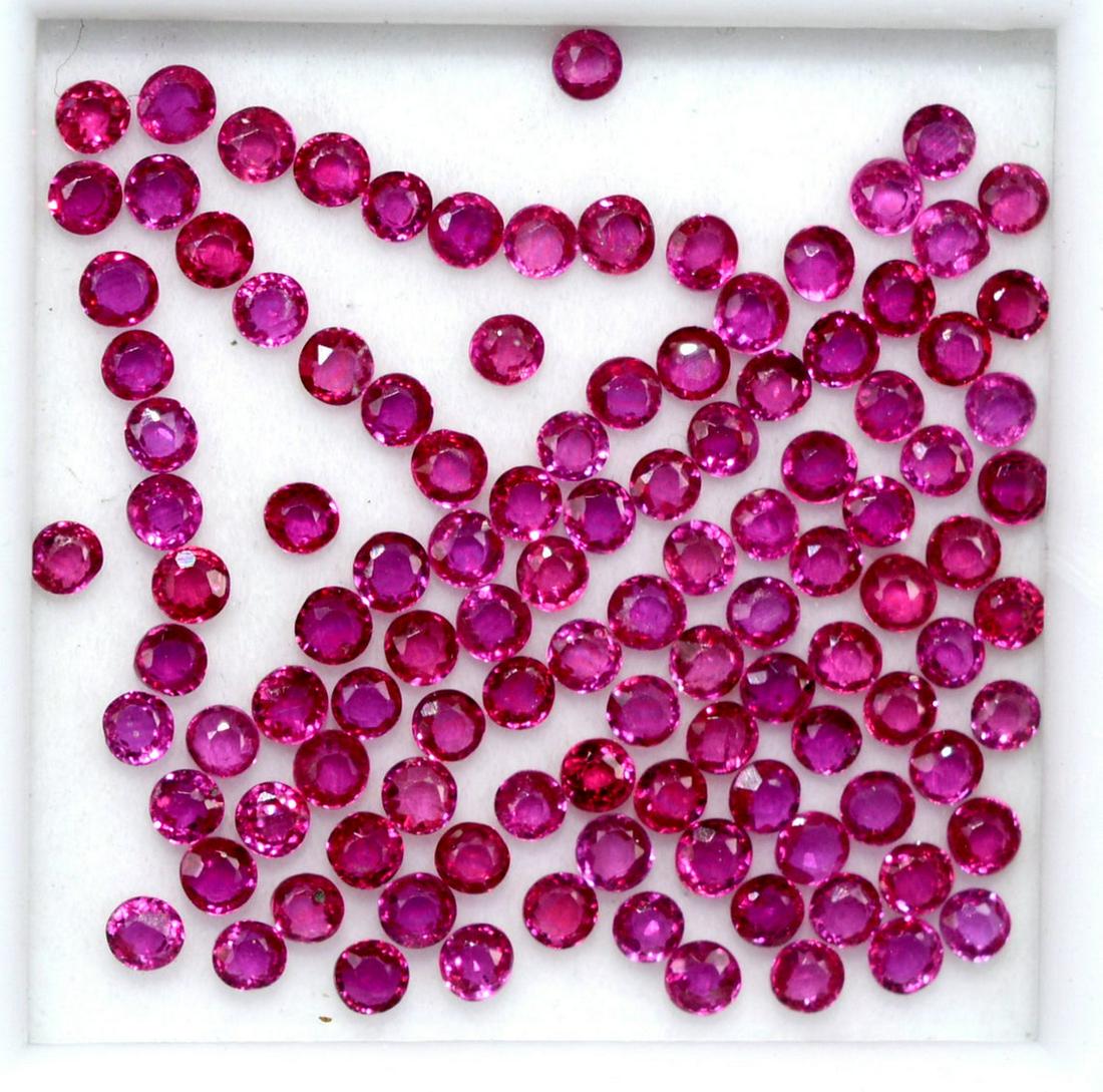 Ruby 1.50 MM Round Diamond Cut 250 Pieces: Natural Ruby 1.50 MM Round Diamond Cut 250 Pieces Gemstone : Ruby Shape : Round Size : 1.50 MM Color : Red Type : Diamond Cut Quantity : 250 Pieces Country of Origin : Myanmar Country of Manufacture :