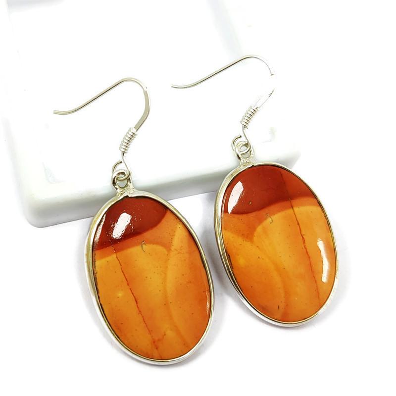 NATURAL MOOKAITE JASPER GEMSTONE 92.5 STERLING SILVER: NATURAL MOOKAITE JASPER GEMSTONE 92.5 STERLING SILVER EARRING Product Type : EARRING Main Stone : MOOKAITE JASPER Main Stone Shape : OVAL Main Stone Size : 26X19 MM Main Stone Color : RED Metal : STER