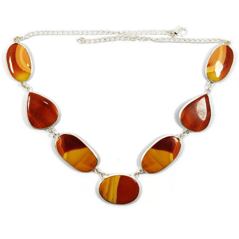 MOOKAITE JASPER GEMSTONE 92.5 STERLING SILVER NECKLACE: MOOKAITE JASPER GEMSTONE 92.5 STERLING SILVER HANDMADE NECKLACE Product Type : NECKLACE Main Stone : MOOKAITE JASPER Main Stone Shape : MIX Main Stone Size : MIX Main Stone Color : MULTICOLOR Metal : 