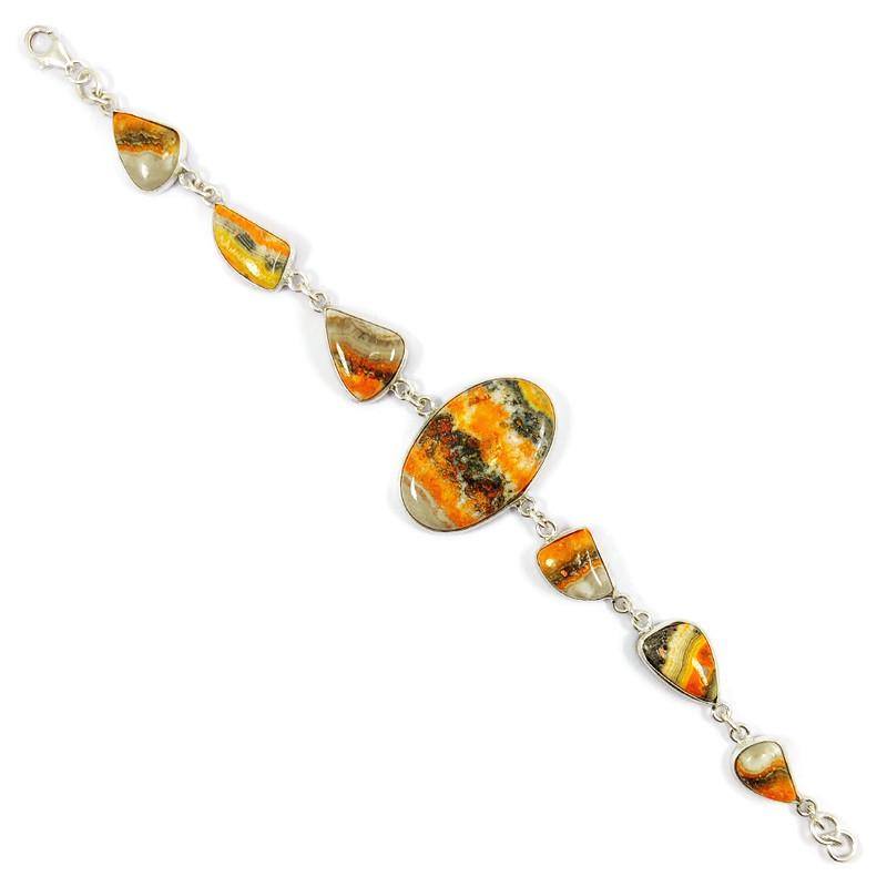 BUMBLE BEE JASPER 92.5 STERLING SILVER BRACELET: BUMBLE BEE JASPER 92.5 STERLING SILVER BRACELET Product Type : BRACELET Main Stone : BUMBLE BEE JASPER Main Stone Shape : MIX Main Stone Size : MIX MM Main Stone Color : PURPLE Metal : STERLING SILVER