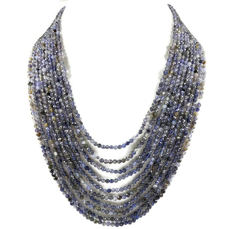 Iolite 2 MM Round Faceted Beads Necklace 10 Strand: Natural Iolite Gemstone 2 MM Round Micro Faceted Cut 10 Strand Beads Necklace Product Type : Beads Necklace Gemstone : Iolite Color : Blue Beads Shape : Round Faceted Cut Beads Size : 2 MM Necklace Si