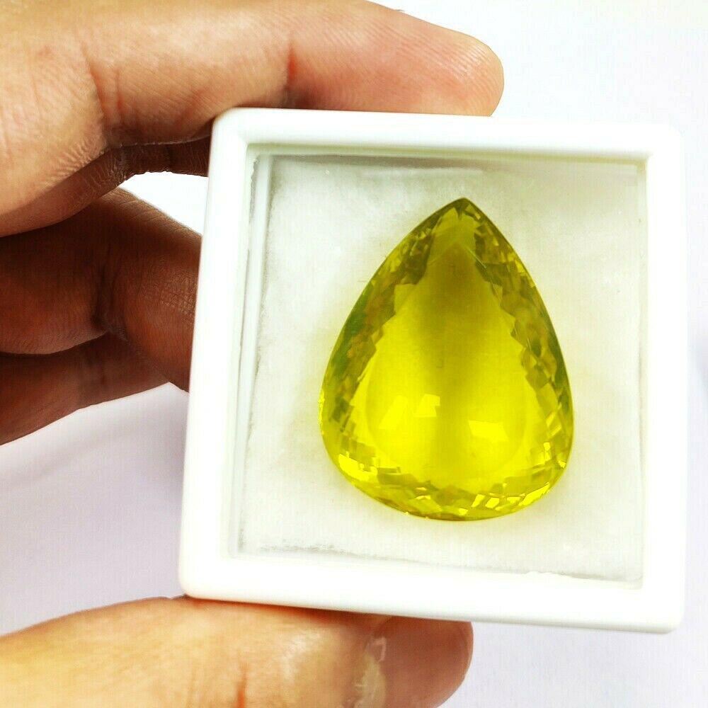 Natural Lemon Quartz Pear Faceted Cut 81.5 Carats: Gemstone : Lemon Quartz Shape : Pear Type : Faceted Cut Color : Green Size : 33x26x15 MM Weight : 81.5 Carats Country Of Origin : Brazil Country of Manufacture : India Shipping : Free Expedite shippin