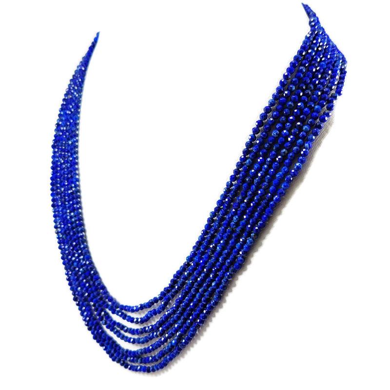 Lapis Lazuli 3 MM Round Faceted Beads Necklace 7 Strand: Natural Lapis Lazuli Gemstone 3 MM Round Micro Faceted Cut 7 Strand Beads Necklace Product Type : Beads Necklace Gemstone : Lapis Lazuli Color : Blue Beads Shape : Round Faceted Cut Beads Size : 3 MM 