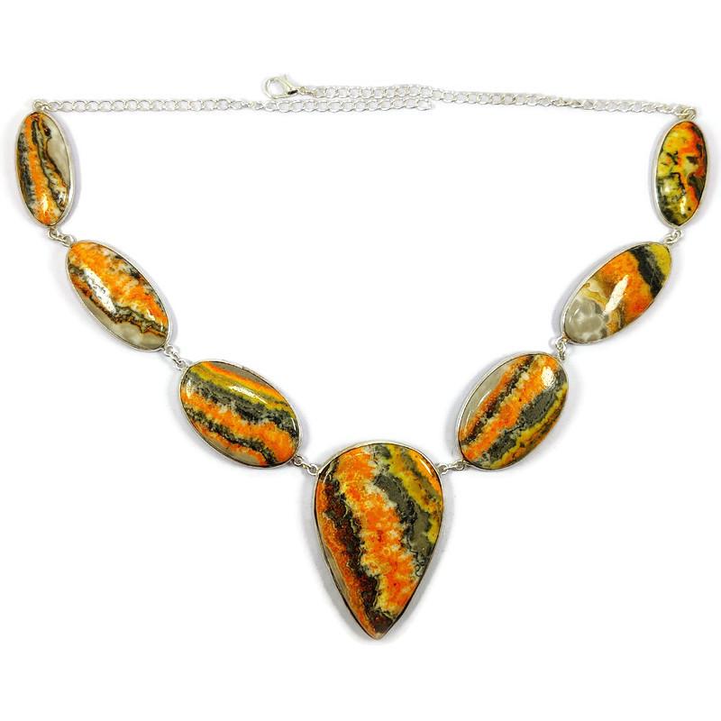 BUMBLE BEE JASPER GEMSTONE 92.5 STERLING SILVER: BUMBLE BEE JASPER GEMSTONE 92.5 STERLING SILVER HANDMADE NECKLACE Product Type : NECKLACE Main Stone : BUMBLE BEE JASPER Main Stone Shape : MIX Main Stone Size : MIX Main Stone Color : MULTICOLOR Meta