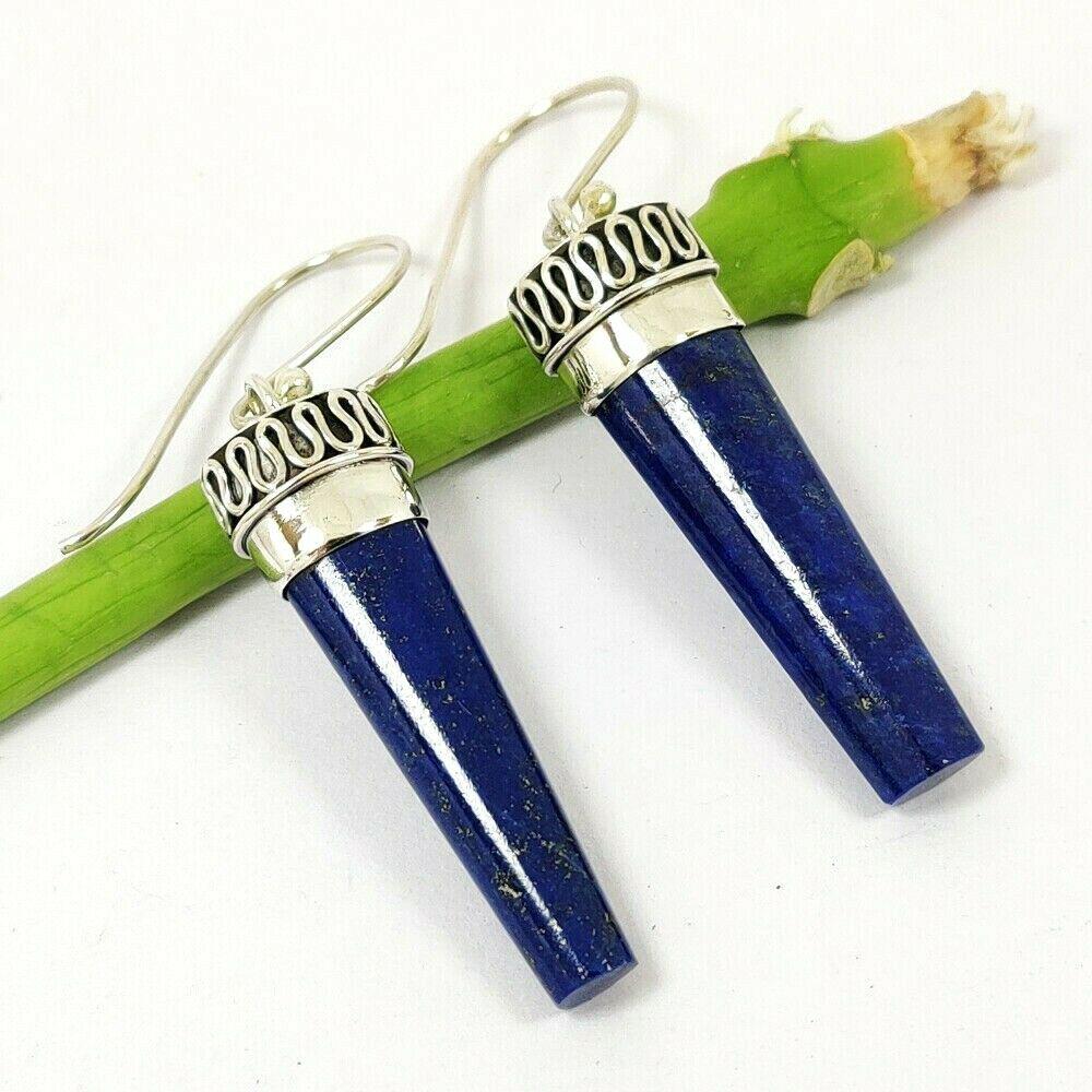 NATURAL LAPIS LAZULI GEMSTONE 92.5 STERLING SILVER: NATURAL LAPIS LAZULI GEMSTONE 92.5 STERLING SILVER EARRING Product Type : EARRING Main Stone : LAPIS LAZULI Main Stone Shape : FANCY Main Stone Size : 8X28 Main Stone Color : BLUE Metal : STERLING SIL