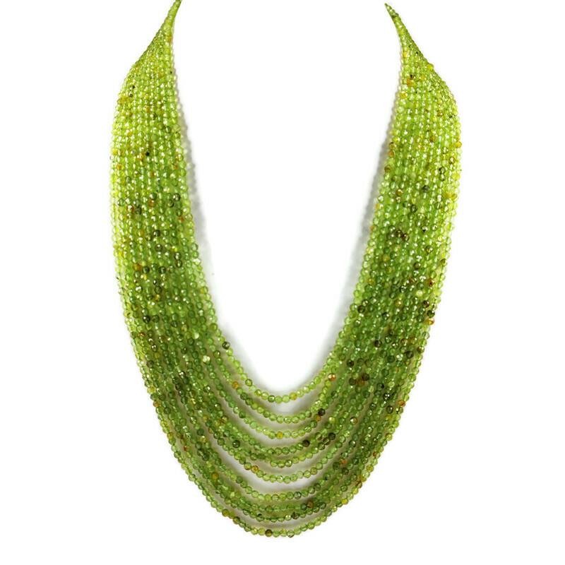 Peridot 3 MM Round Faceted Beads Necklace 10 Strand: Natural Peridot Gemstone 3 MM Round Micro Faceted Cut 10 Strand Beads Necklace Product Type : Beads Necklace Gemstone : Peridot Color : Green Beads Shape : Round Faceted Cut Beads Size : 3 MM Necklace