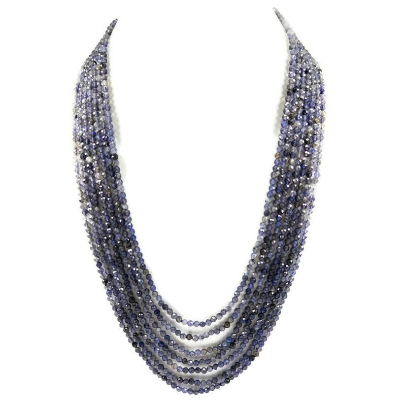 Iolite 3 MM Round Faceted Beads Necklace 7 Strand: Natural Iolite Gemstone 3 MM Round Micro Faceted Cut 7 Strand Beads Necklace Product Type : Beads Necklace Gemstone : Iolite Color : Blue Beads Shape : Round Faceted Cut Beads Size : 3 MM Necklace Siz