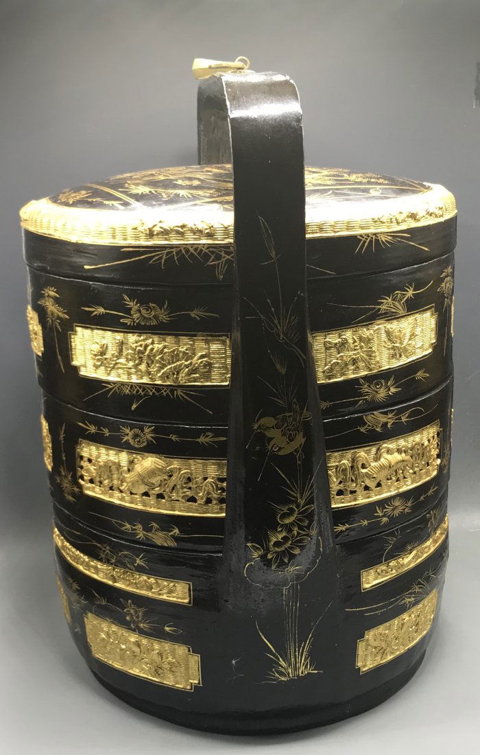 Chinese Wood & Gilt Stacking Boxes (1 of 4)