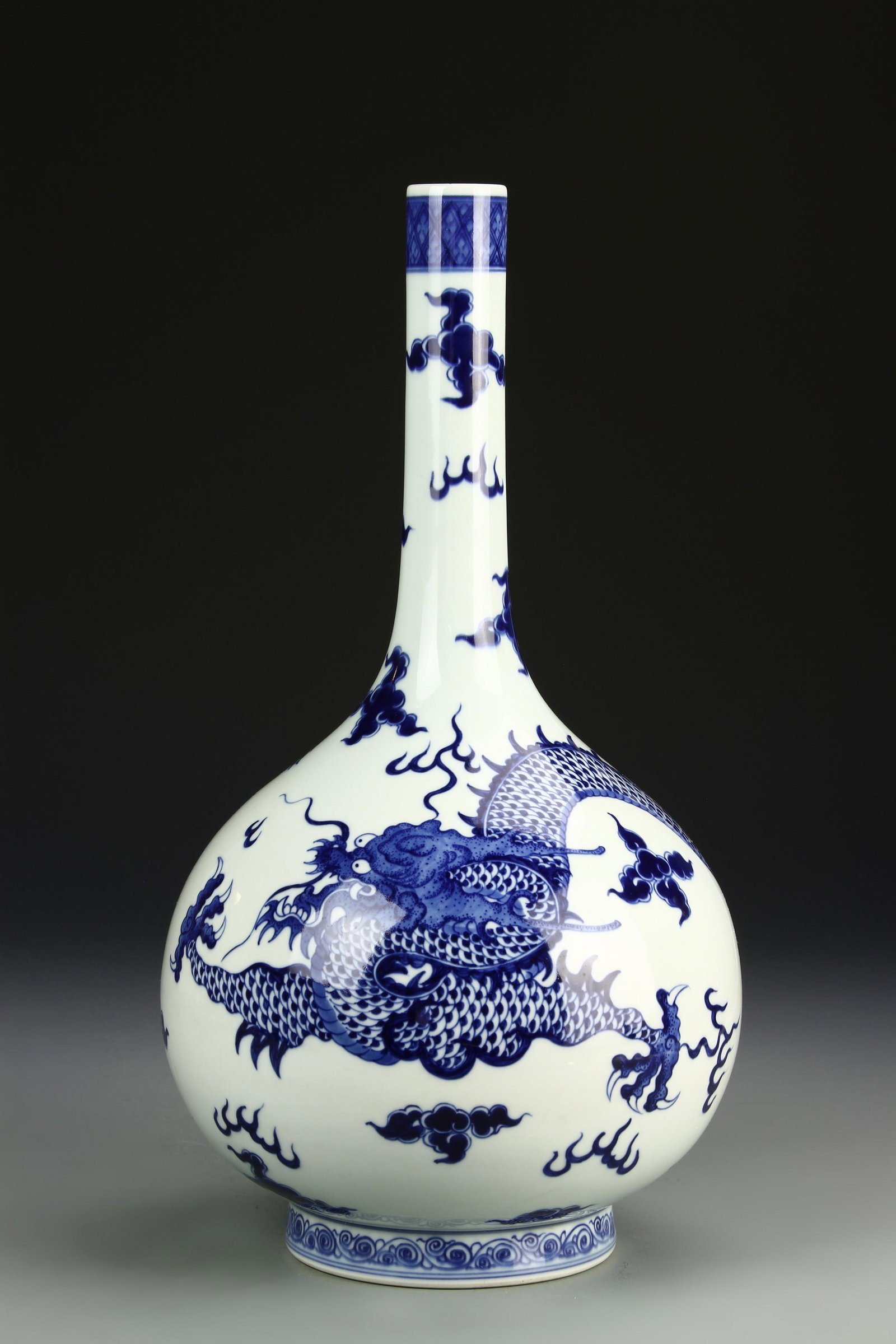 Chinese Blue and White Vase: China, 19th C., blue and white Vase, Qianlong mark on base. Height 14 1/2 in.